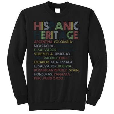 Hispanic Heritage Month Latino Countries Names Retro Vintage Tall Sweatshirt