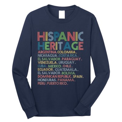 Hispanic Heritage Month Latino All Countries Names Long Sleeve Shirt