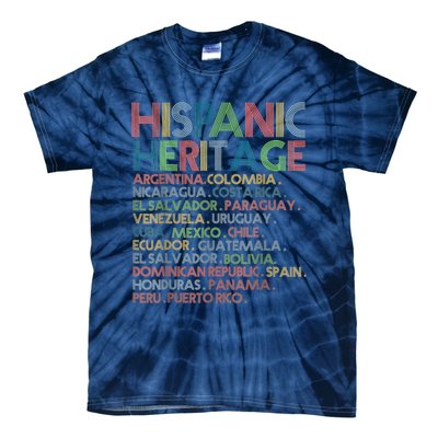 Hispanic Heritage Month Latino All Countries Names Tie-Dye T-Shirt