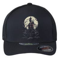 Haunted House Mansion Moon Halloween Decor Flexfit Unipanel Trucker Cap