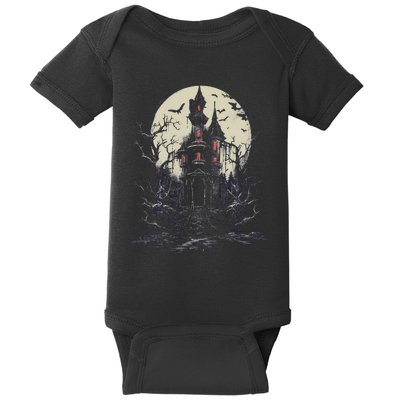 Haunted House Mansion Moon Halloween Decor Baby Bodysuit