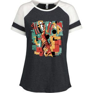 Hip Hop Music Retro Logo Enza Ladies Jersey Colorblock Tee