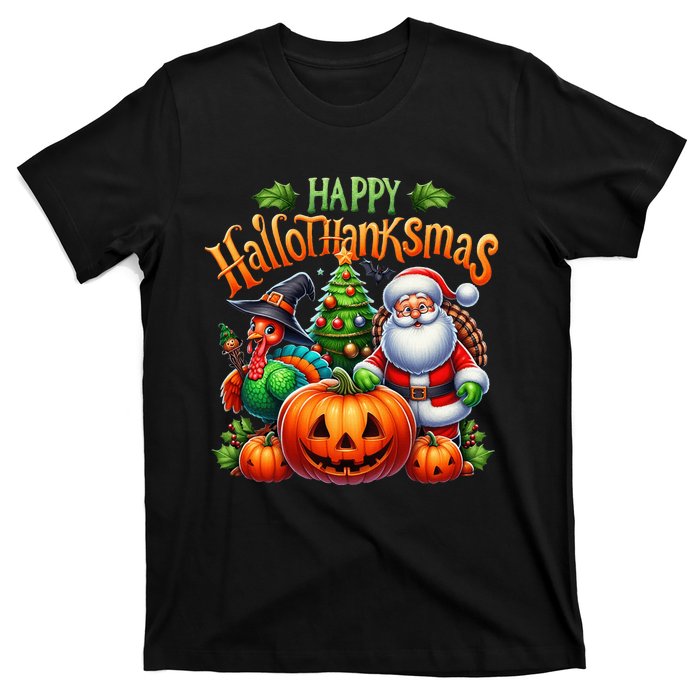 Happy Hallothanksmas Merry Christmas Halloween Thanksgiving T-Shirt