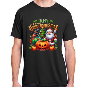 Happy Hallothanksmas Merry Christmas Halloween Thanksgiving Adult ChromaSoft Performance T-Shirt