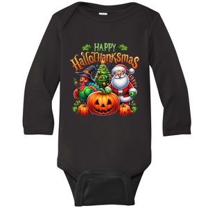 Happy Hallothanksmas Merry Christmas Halloween Thanksgiving Baby Long Sleeve Bodysuit