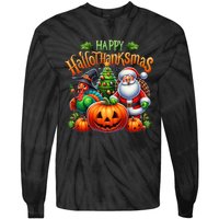 Happy Hallothanksmas Merry Christmas Halloween Thanksgiving Tie-Dye Long Sleeve Shirt