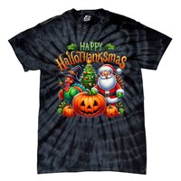 Happy Hallothanksmas Merry Christmas Halloween Thanksgiving Tie-Dye T-Shirt