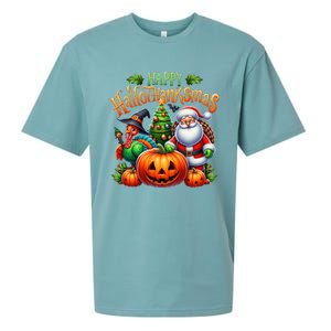 Happy Hallothanksmas Merry Christmas Halloween Thanksgiving Sueded Cloud Jersey T-Shirt