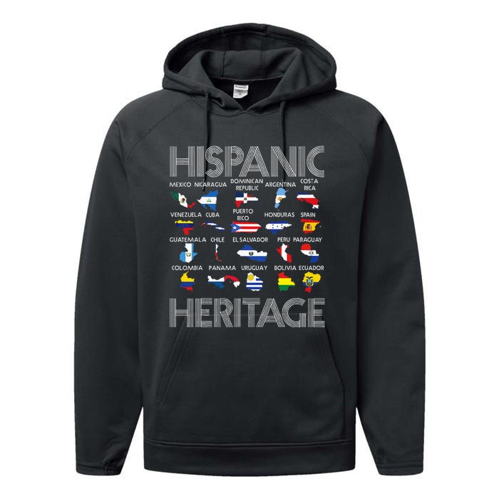 Hispanic Heritage Month Latino Countries Names Maps Performance Fleece Hoodie