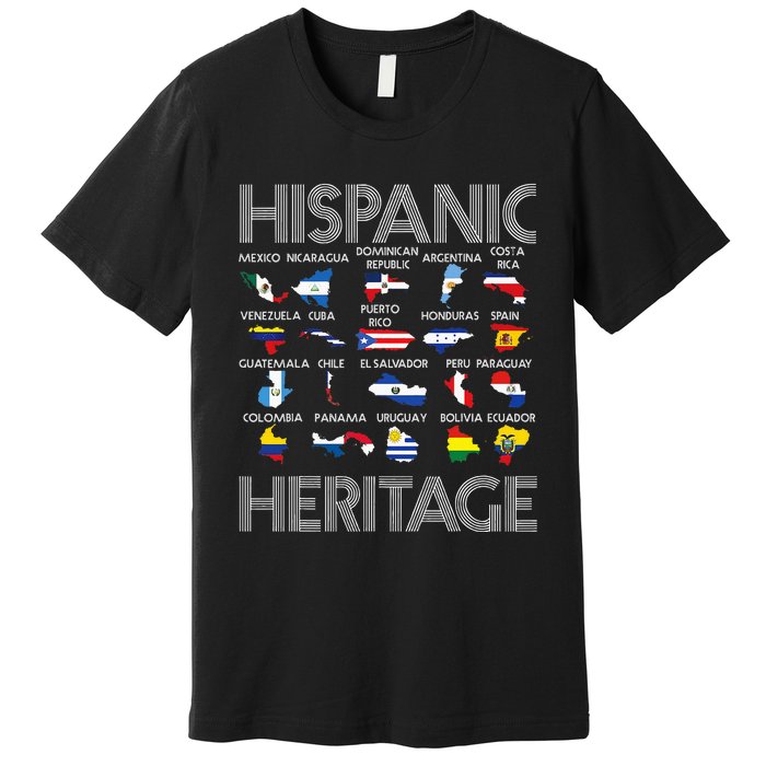 Hispanic Heritage Month Latino Countries Names Maps Premium T-Shirt