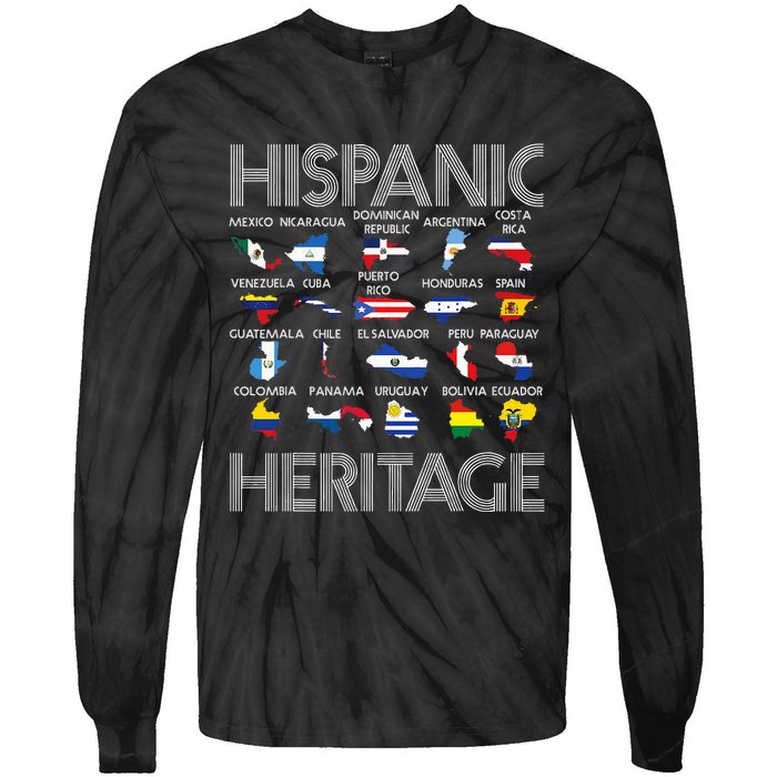 Hispanic Heritage Month Latino Countries Names Maps Tie-Dye Long Sleeve Shirt