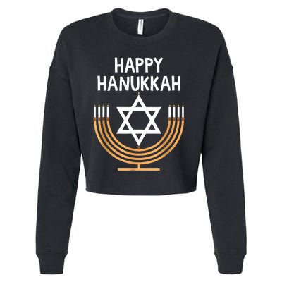 Happy Hanukkah Menorah Chanukah Jewish  Cropped Pullover Crew