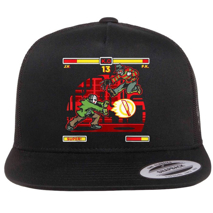 Halloween Horror Movie Characters Match Up KO Flat Bill Trucker Hat