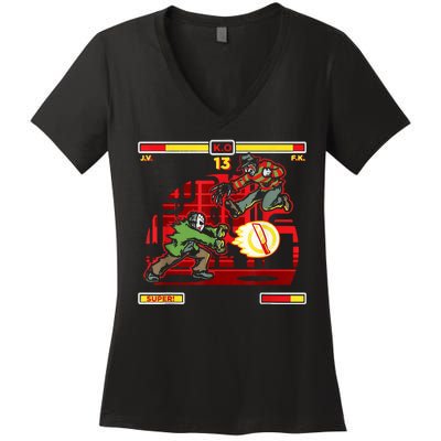 Halloween Horror Movie Characters Match Up KO Women's V-Neck T-Shirt