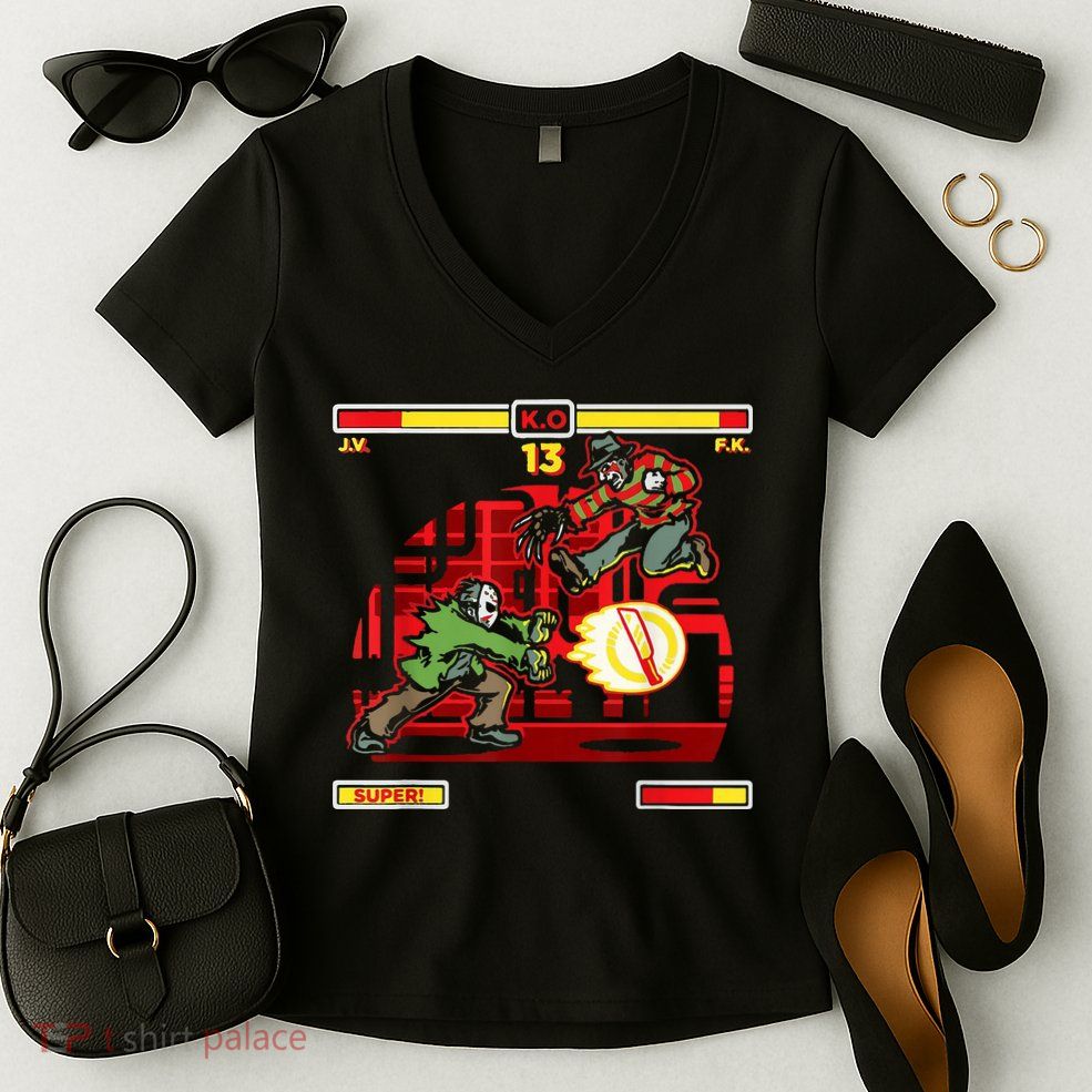 Halloween Horror Movie Characters Match Up KO Women's V-Neck T-Shirt