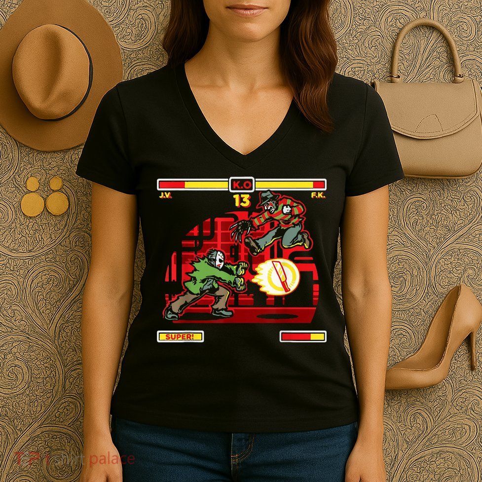 Halloween Horror Movie Characters Match Up KO Women's V-Neck T-Shirt