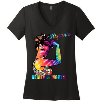 Hispanic Heritage Month Messy Bun Colorful Women's V-Neck T-Shirt