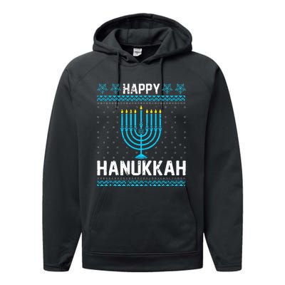 Happy Hanukkah Menorah Chanukah Jewish  Performance Fleece Hoodie