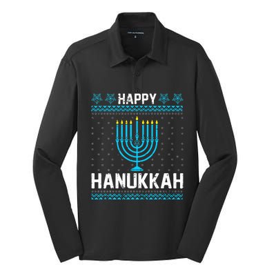 Happy Hanukkah Menorah Chanukah Jewish  Silk Touch Performance Long Sleeve Polo