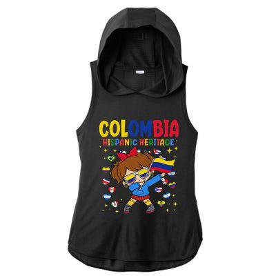 Hispanic Heritage Month Colombia Flag Colombian Girl Ladies PosiCharge Tri-Blend Wicking Draft Hoodie Tank