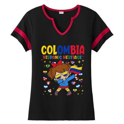 Hispanic Heritage Month Colombia Flag Colombian Girl Ladies Halftime Notch Neck Tee