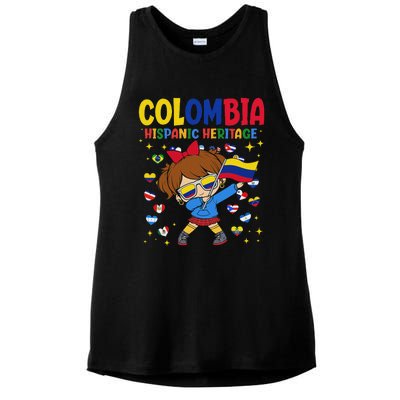 Hispanic Heritage Month Colombia Flag Colombian Girl Ladies PosiCharge Tri-Blend Wicking Tank