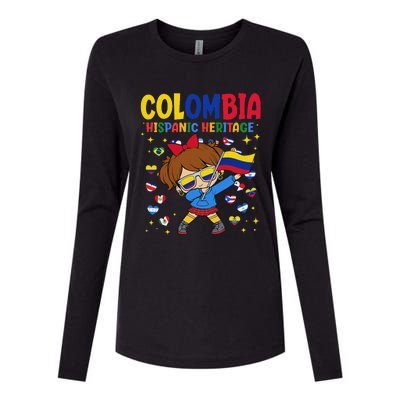 Hispanic Heritage Month Colombia Flag Colombian Girl Womens Cotton Relaxed Long Sleeve T-Shirt