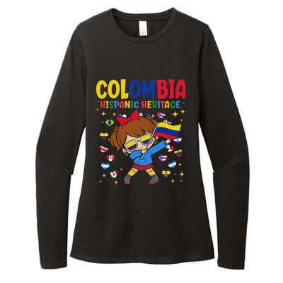 Hispanic Heritage Month Colombia Flag Colombian Girl Womens CVC Long Sleeve Shirt