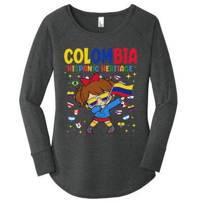 Hispanic Heritage Month Colombia Flag Colombian Girl Women's Perfect Tri Tunic Long Sleeve Shirt