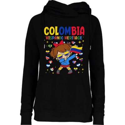 Hispanic Heritage Month Colombia Flag Colombian Girl Womens Funnel Neck Pullover Hood