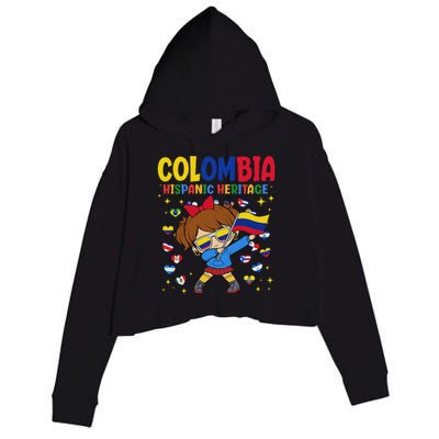 Hispanic Heritage Month Colombia Flag Colombian Girl Crop Fleece Hoodie