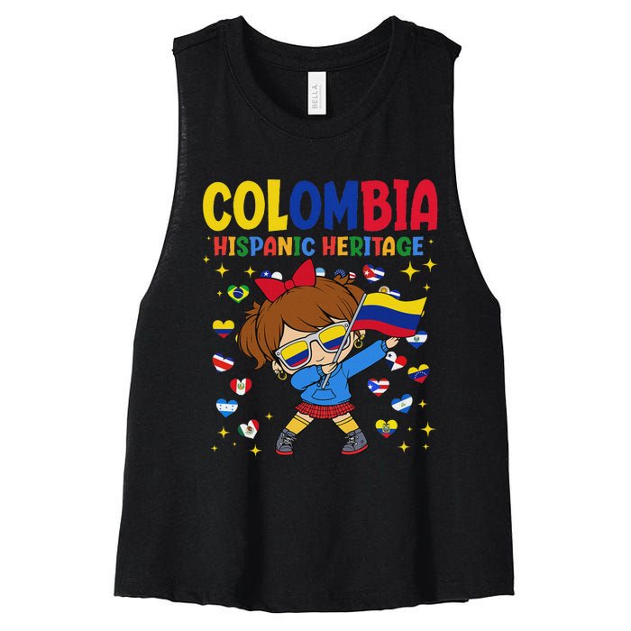 Hispanic Heritage Month Colombia Flag Colombian Girl Women's Racerback Cropped Tank