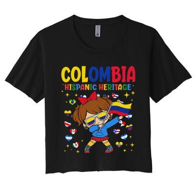 Hispanic Heritage Month Colombia Flag Colombian Girl Women's Crop Top Tee