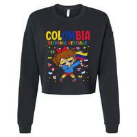 Hispanic Heritage Month Colombia Flag Colombian Girl Cropped Pullover Crew