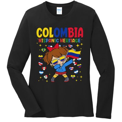 Hispanic Heritage Month Colombia Flag Colombian Girl Ladies Long Sleeve Shirt