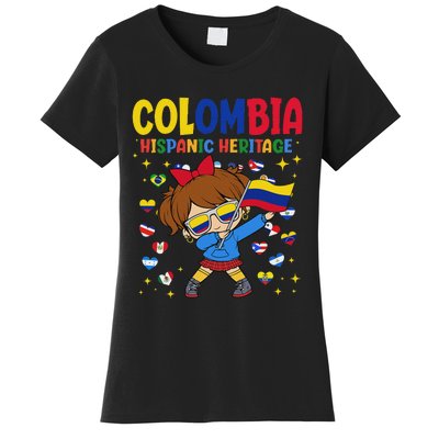 Hispanic Heritage Month Colombia Flag Colombian Girl Women's T-Shirt