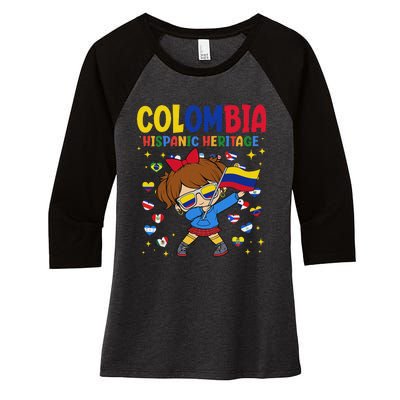 Hispanic Heritage Month Colombia Flag Colombian Girl Women's Tri-Blend 3/4-Sleeve Raglan Shirt