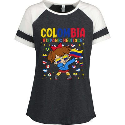 Hispanic Heritage Month Colombia Flag Colombian Girl Enza Ladies Jersey Colorblock Tee