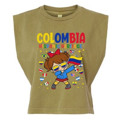 Hispanic Heritage Month Colombia Flag Colombian Girl Garment-Dyed Women's Muscle Tee