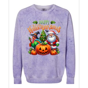 Happy Hallothanksmas Merry Christmas Halloween Thanksgiving Colorblast Crewneck Sweatshirt