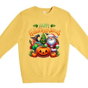 Happy Hallothanksmas Merry Christmas Halloween Thanksgiving Premium Crewneck Sweatshirt