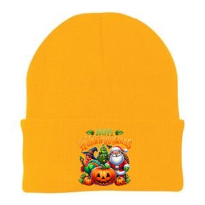 Happy Hallothanksmas Merry Christmas Halloween Thanksgiving Knit Cap Winter Beanie