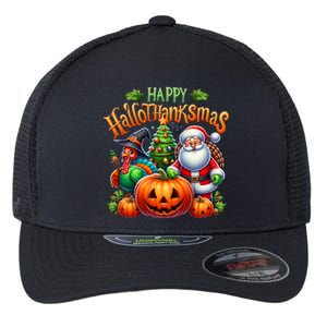 Happy Hallothanksmas Merry Christmas Halloween Thanksgiving Flexfit Unipanel Trucker Cap