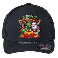 Happy Hallothanksmas Merry Christmas Halloween Thanksgiving Flexfit Unipanel Trucker Cap