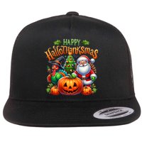 Happy Hallothanksmas Merry Christmas Halloween Thanksgiving Flat Bill Trucker Hat