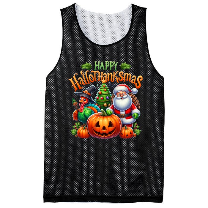 Happy Hallothanksmas Merry Christmas Halloween Thanksgiving Mesh Reversible Basketball Jersey Tank