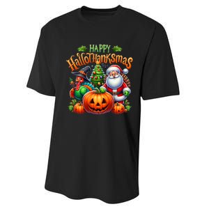 Happy Hallothanksmas Merry Christmas Halloween Thanksgiving Performance Sprint T-Shirt