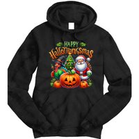 Happy Hallothanksmas Merry Christmas Halloween Thanksgiving Tie Dye Hoodie