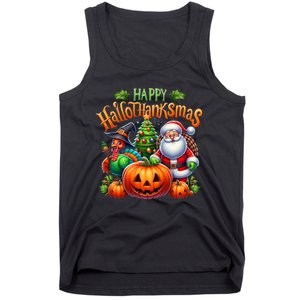 Happy Hallothanksmas Merry Christmas Halloween Thanksgiving Tank Top