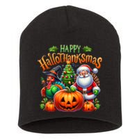 Happy Hallothanksmas Merry Christmas Halloween Thanksgiving Short Acrylic Beanie